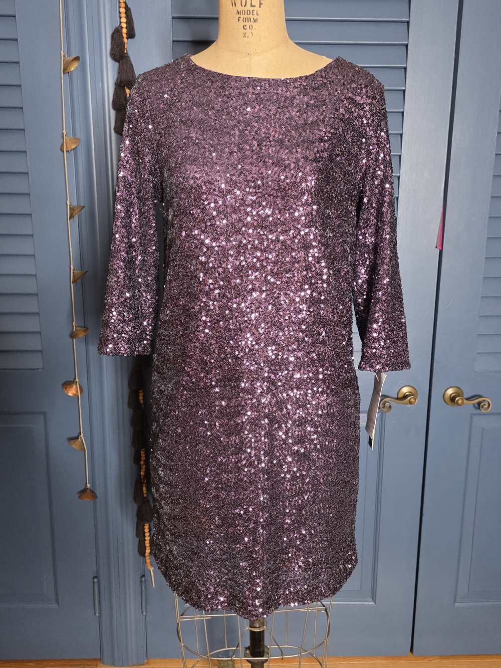 Nicole Miller Sparkling Plum Sequin Shift Dress
